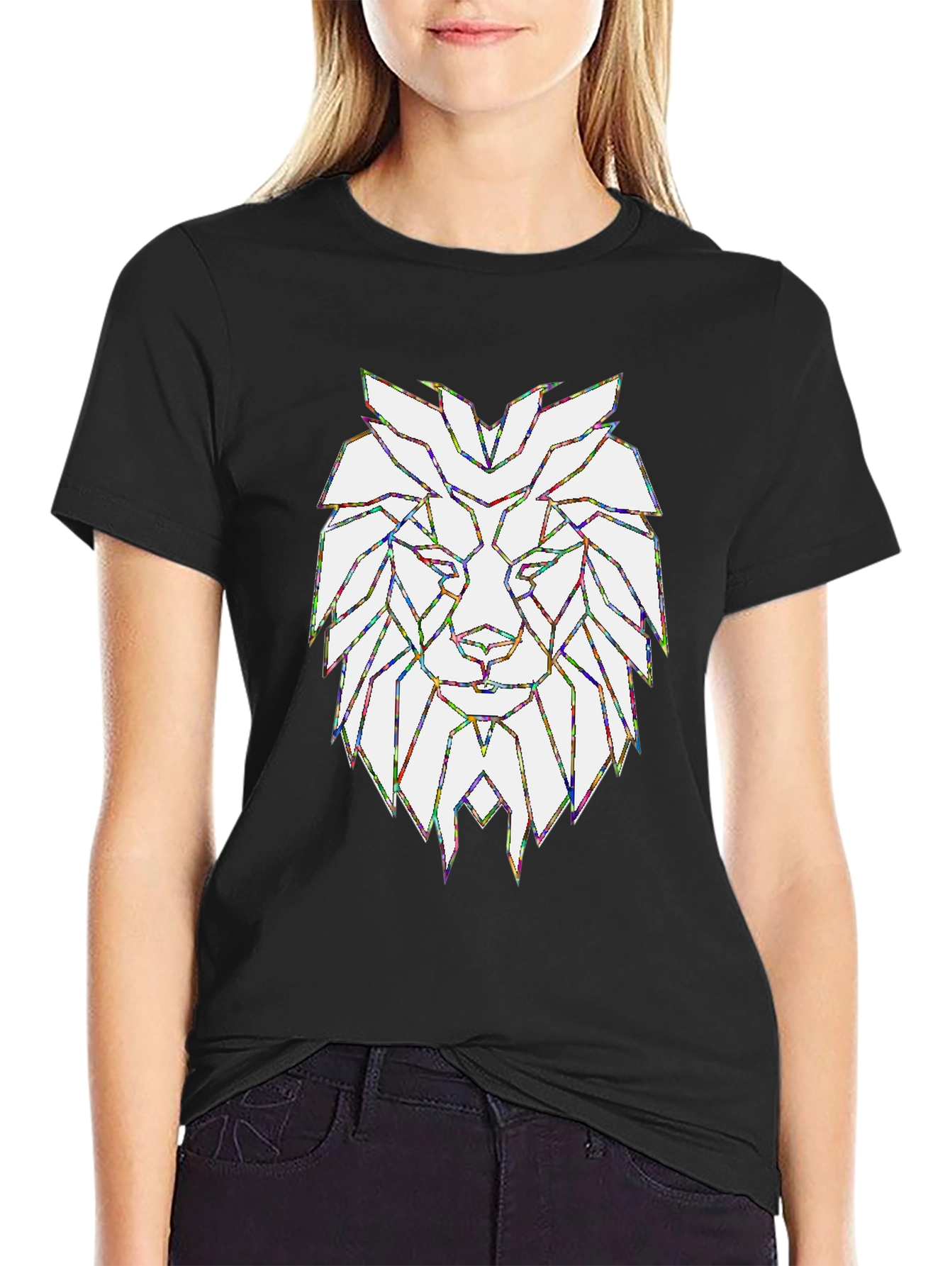 Geometric Lion Graphic T-Shirt - Stylish Mens Tee