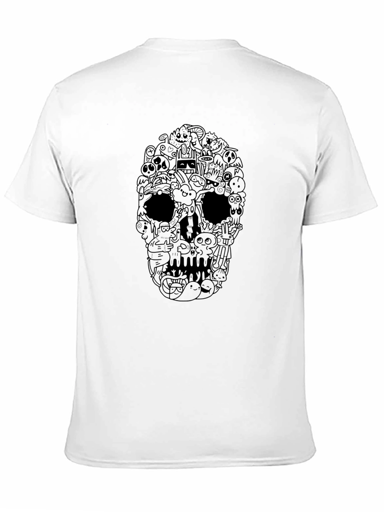 Skull Doodle Graphic Tee - Black Cotton T-Shirt