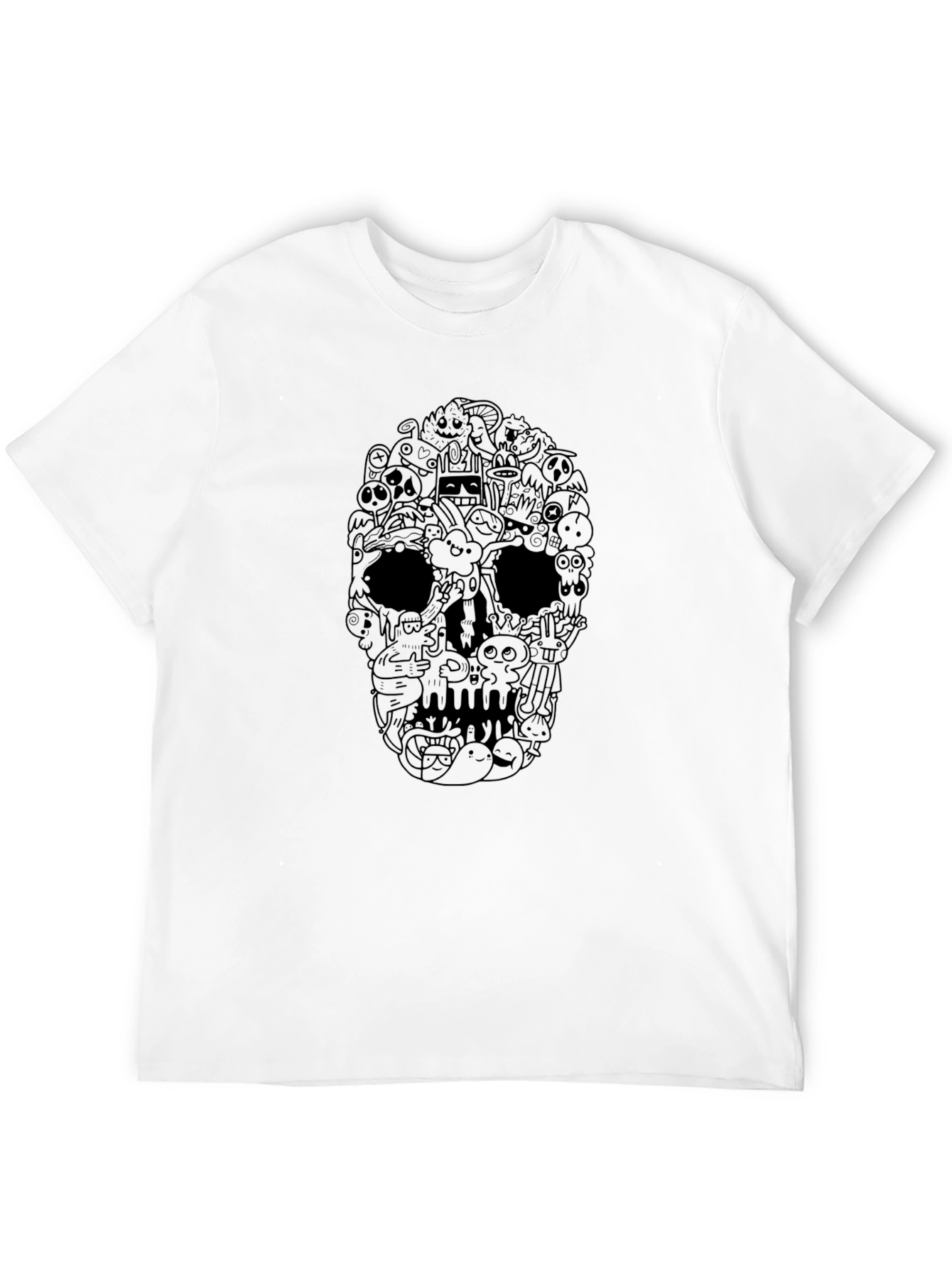 Skull Doodle Graphic Tee - Black Cotton T-Shirt