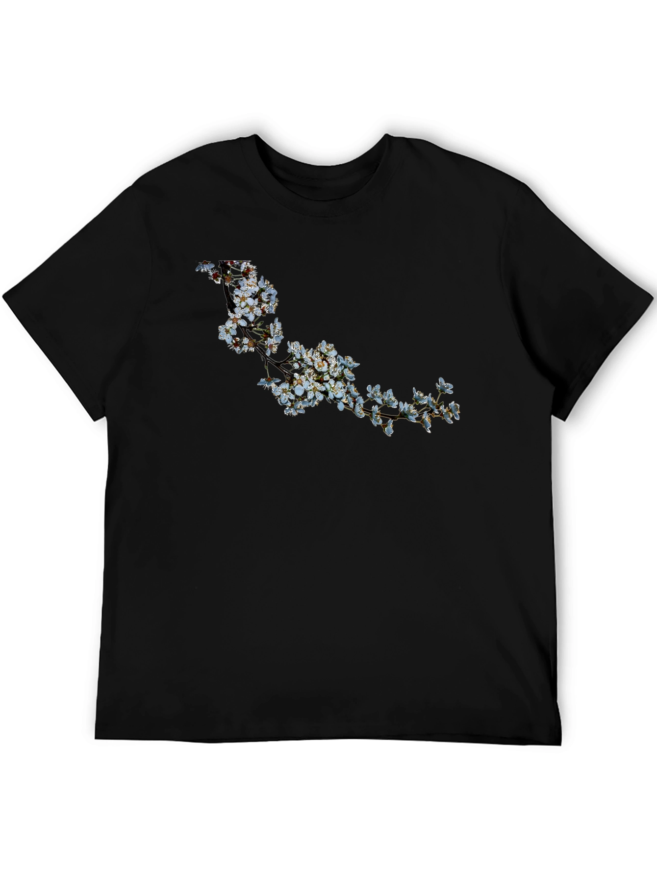 Floral Branch Print Black T-Shirt