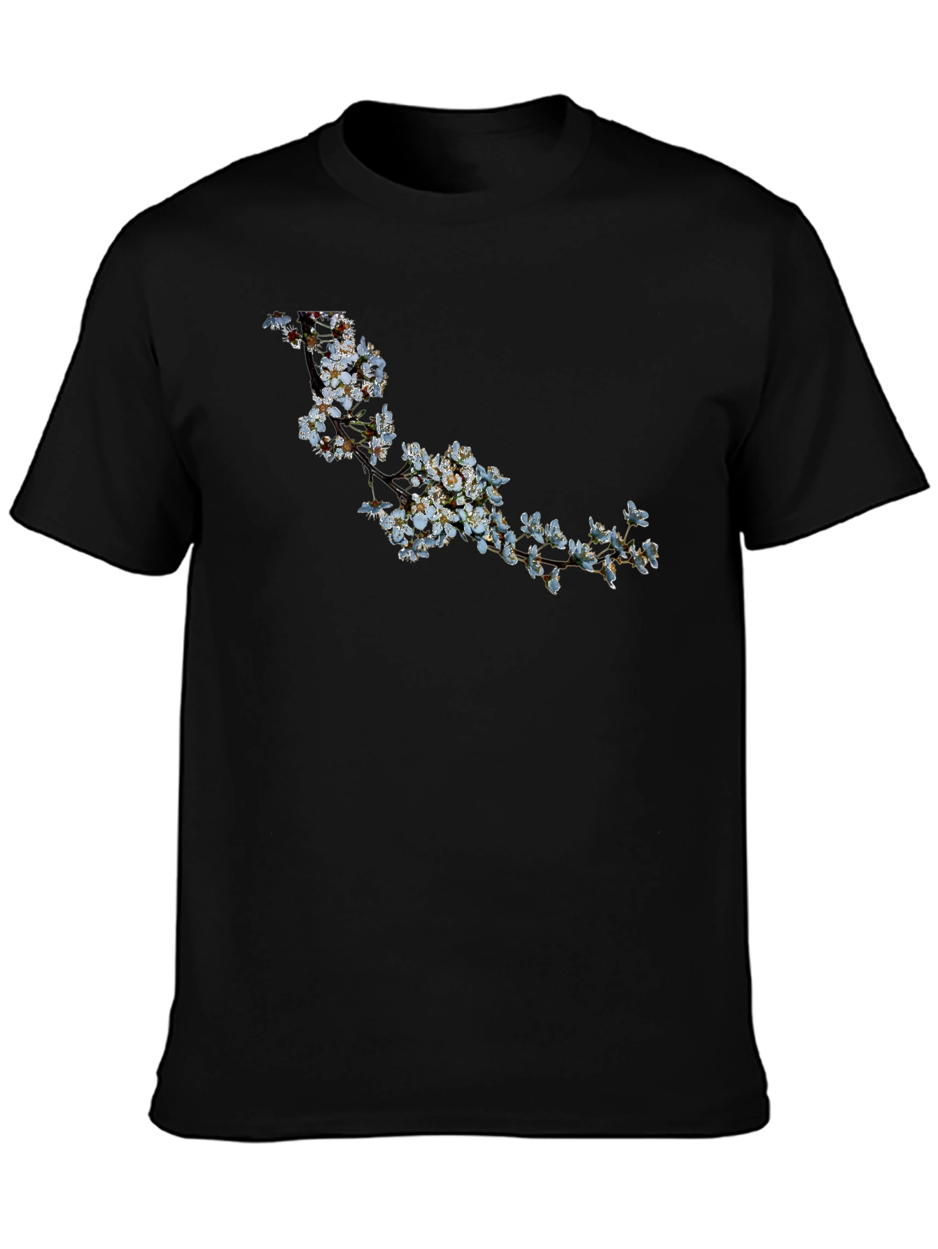 Floral Branch Print Black T-Shirt