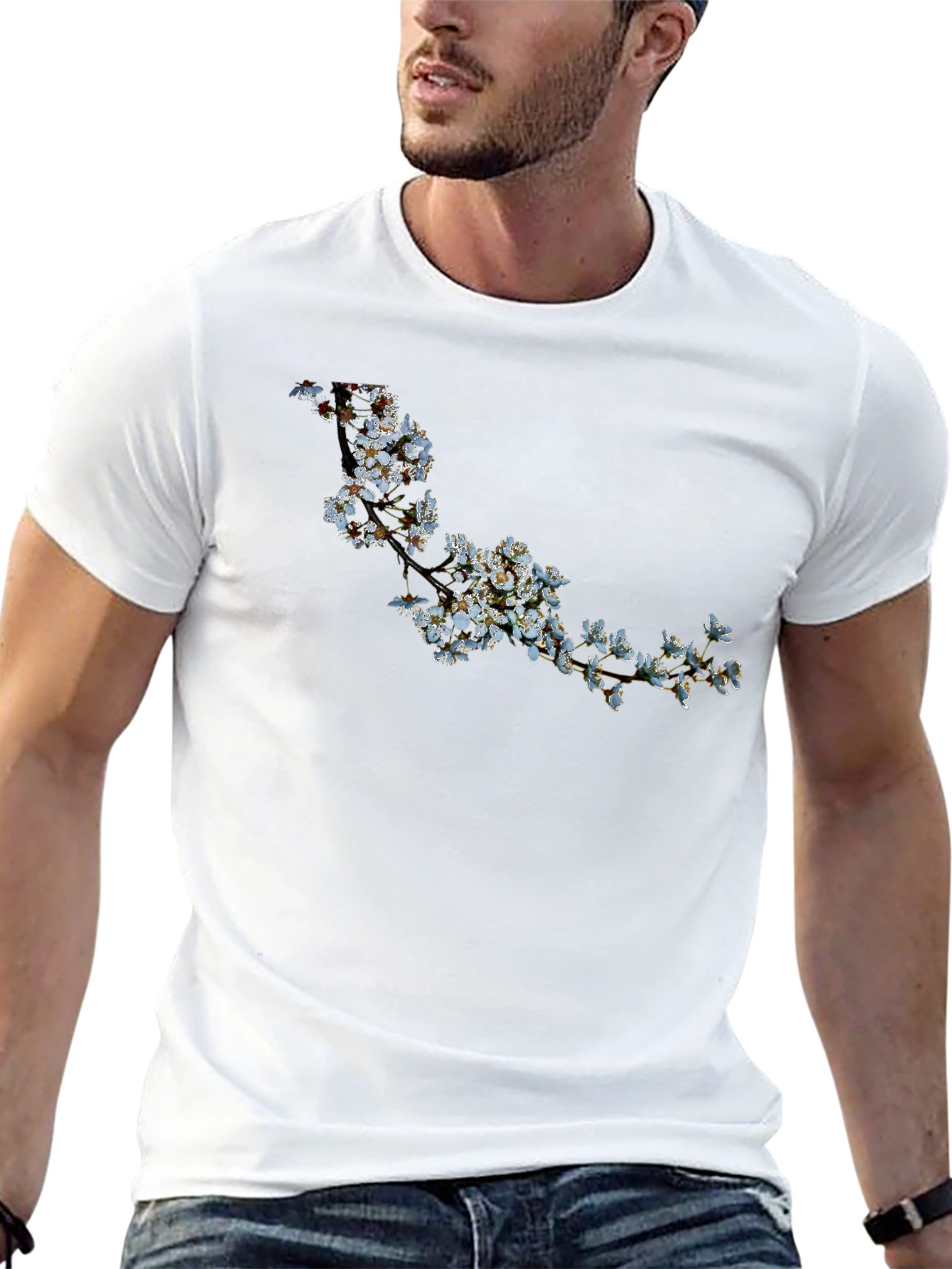 Floral Branch Print Black T-Shirt