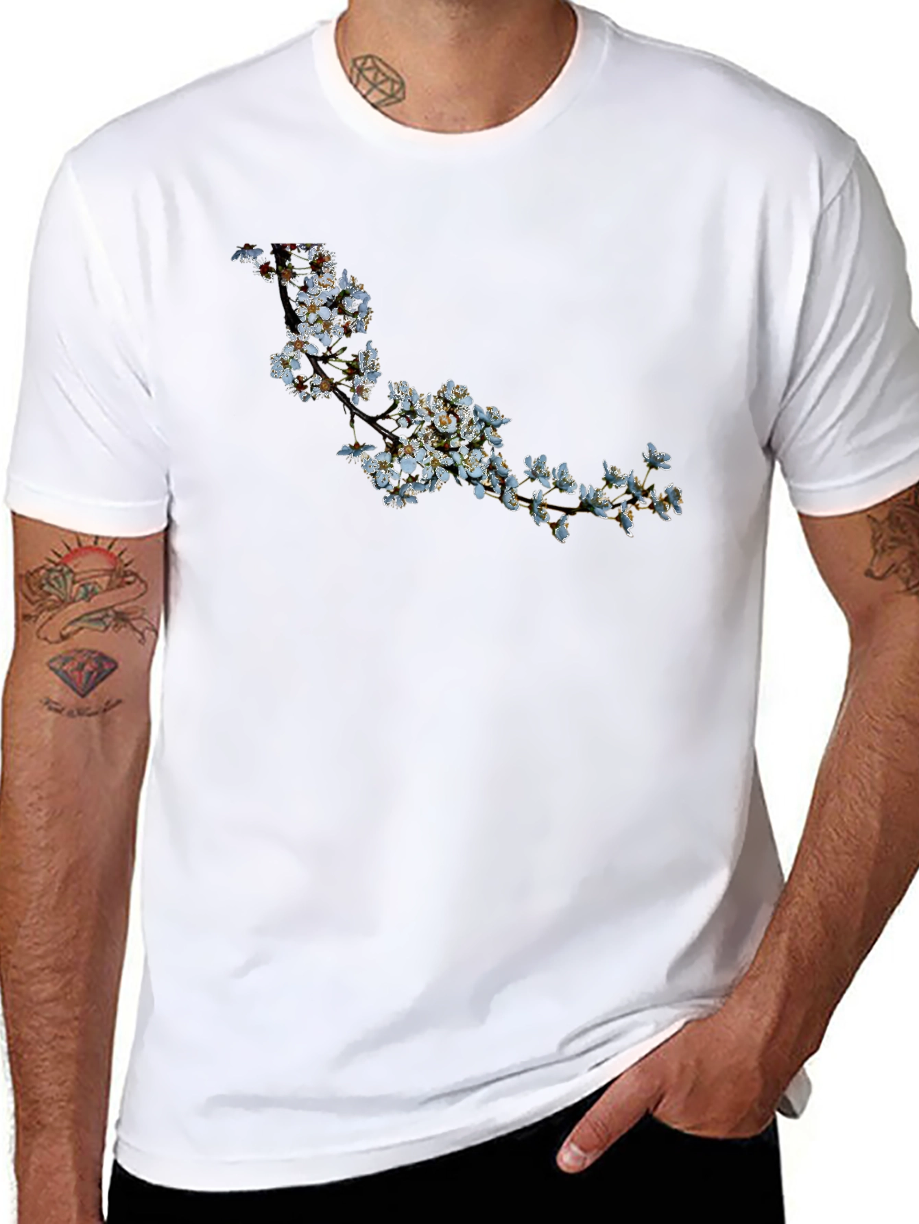 Floral Branch Print Black T-Shirt