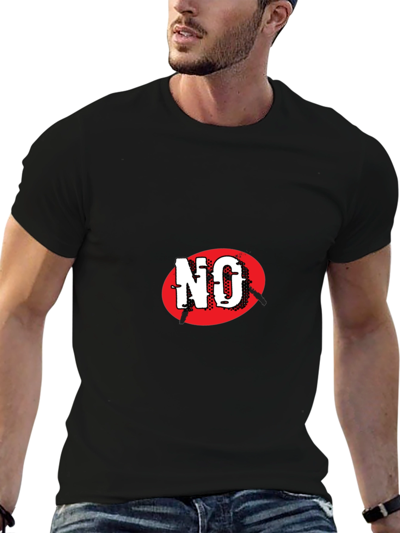 Black T-Shirt with Bold NO Graphic