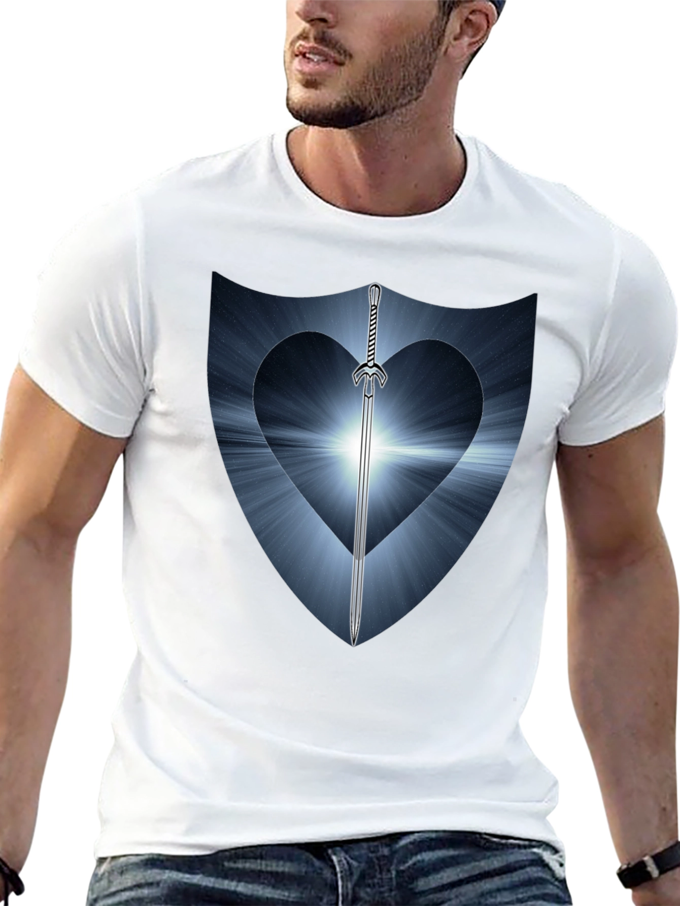 Sword Heart Shield Graphic Tee - Black