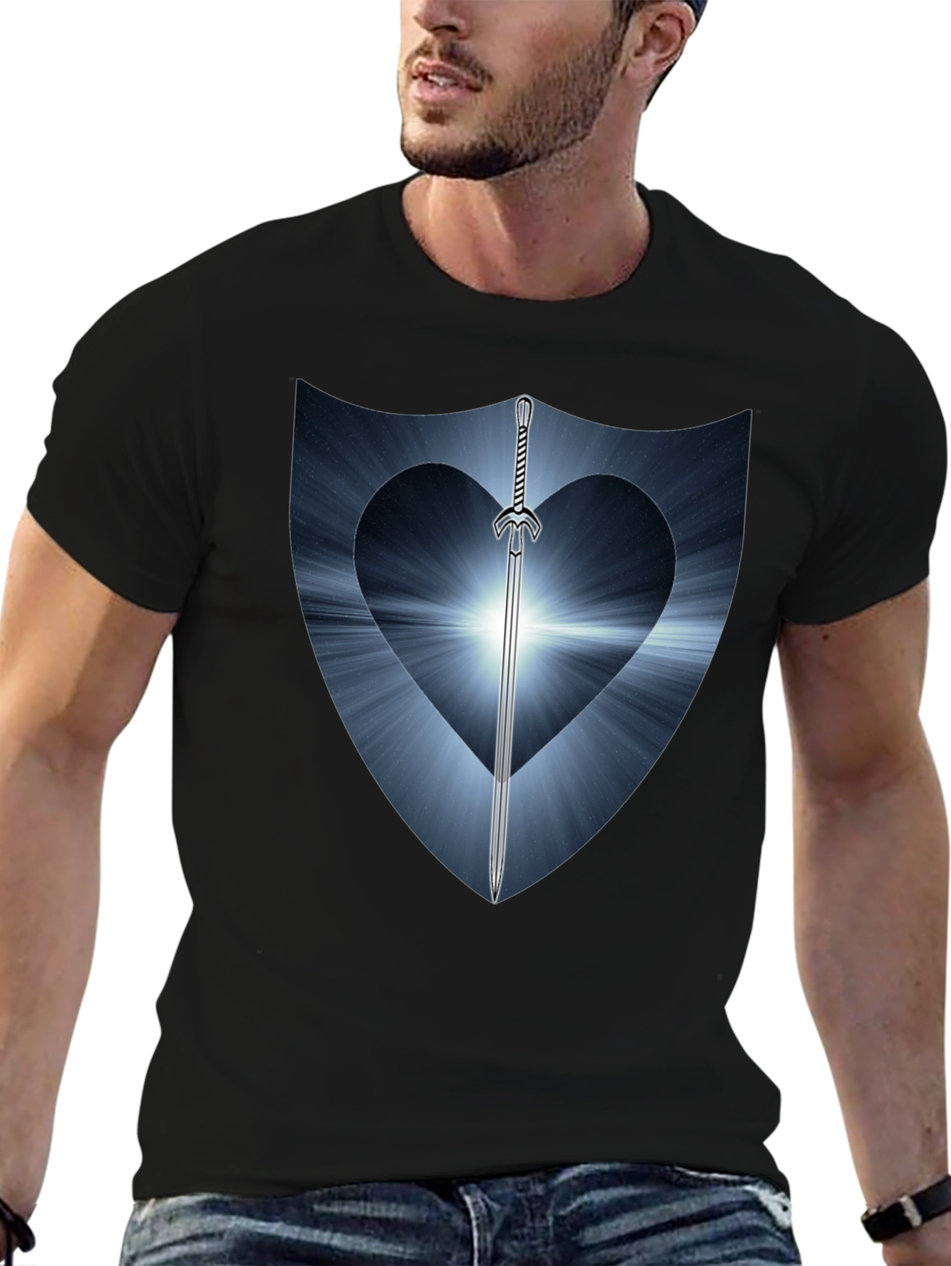 Sword Heart Shield Graphic Tee - Black