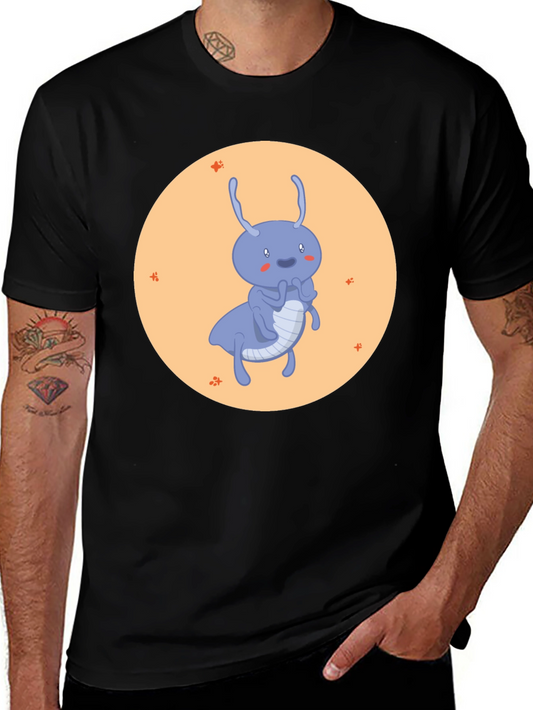 Cute Blue Bug Graphic Tee - Soft Black Cotton Shirt