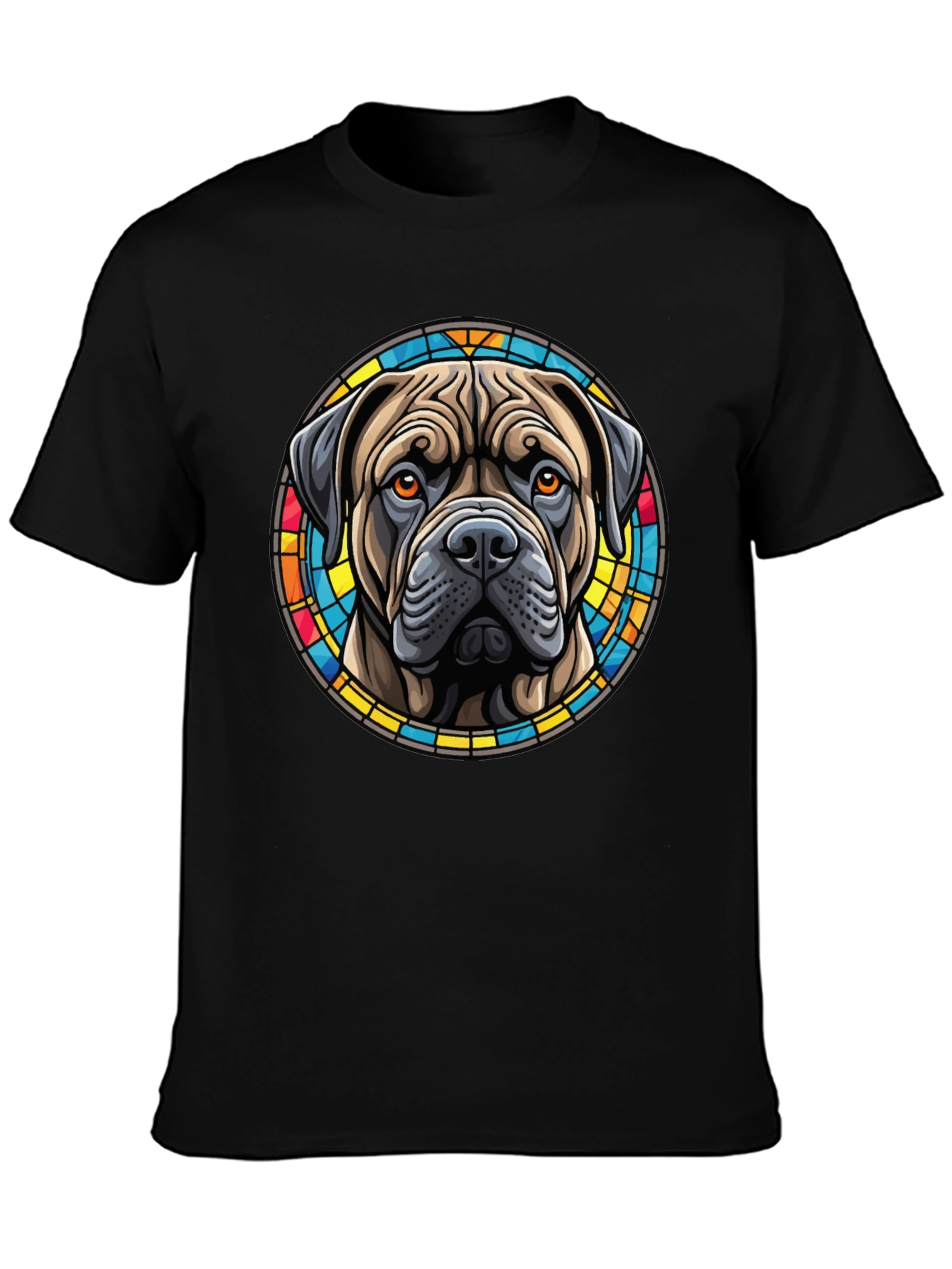Bullmastiff Dog Stained Glass Style Graphic T-Shirt