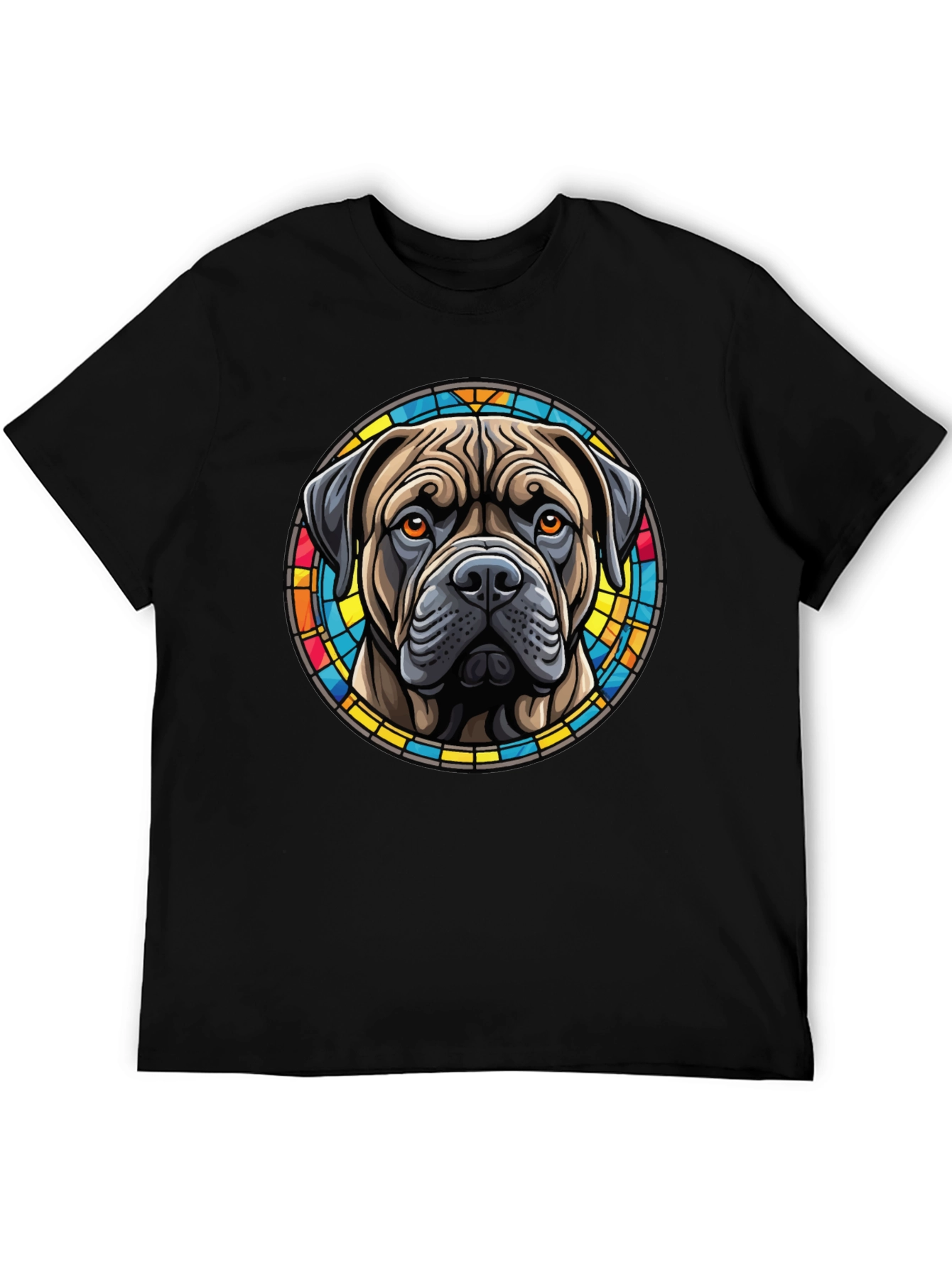 Bullmastiff Dog Stained Glass Style Graphic T-Shirt