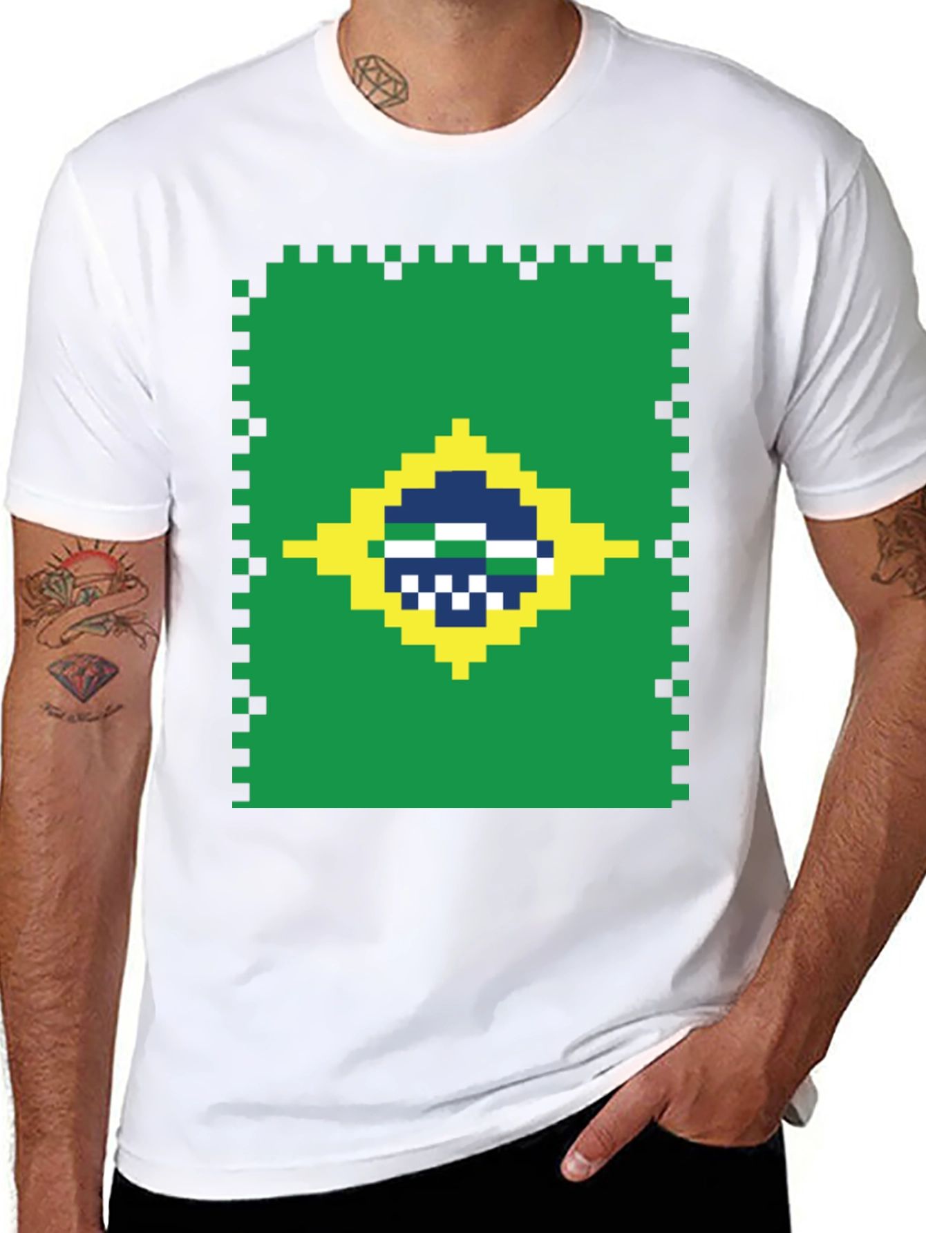 Pixel Brazil Flag T-Shirt - Gamer Style