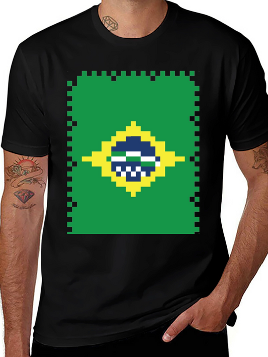 Pixel Brazil Flag T-Shirt - Gamer Style