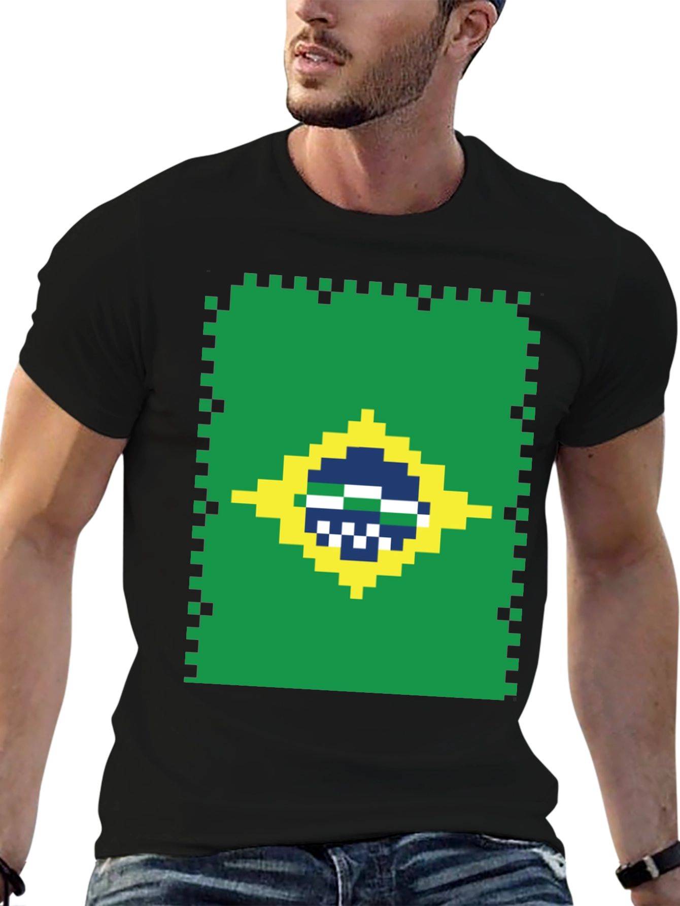 Pixel Brazil Flag T-Shirt - Gamer Style