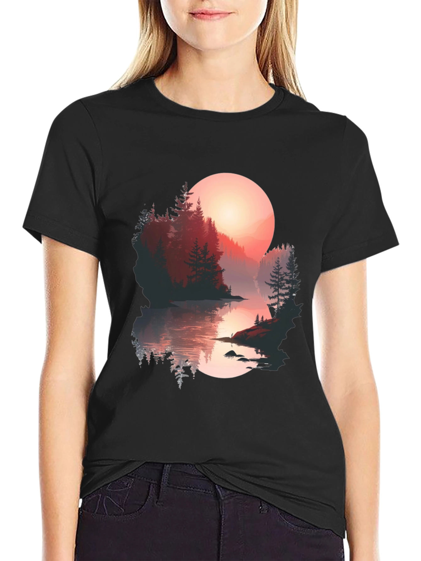Sunset Lake Graphic Tee - Nature Lovers T-Shirt