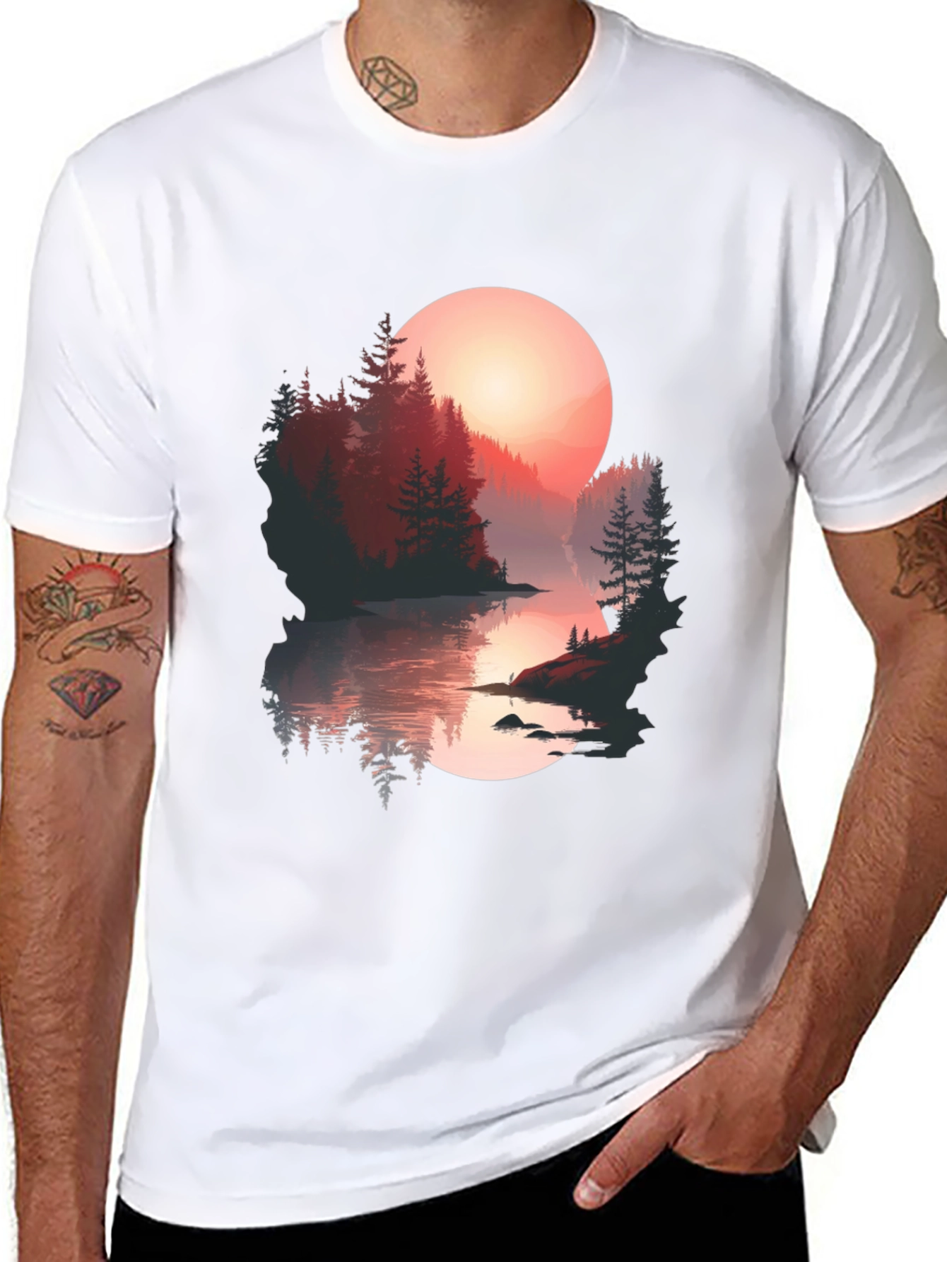 Sunset Lake Graphic Tee - Nature Lovers T-Shirt