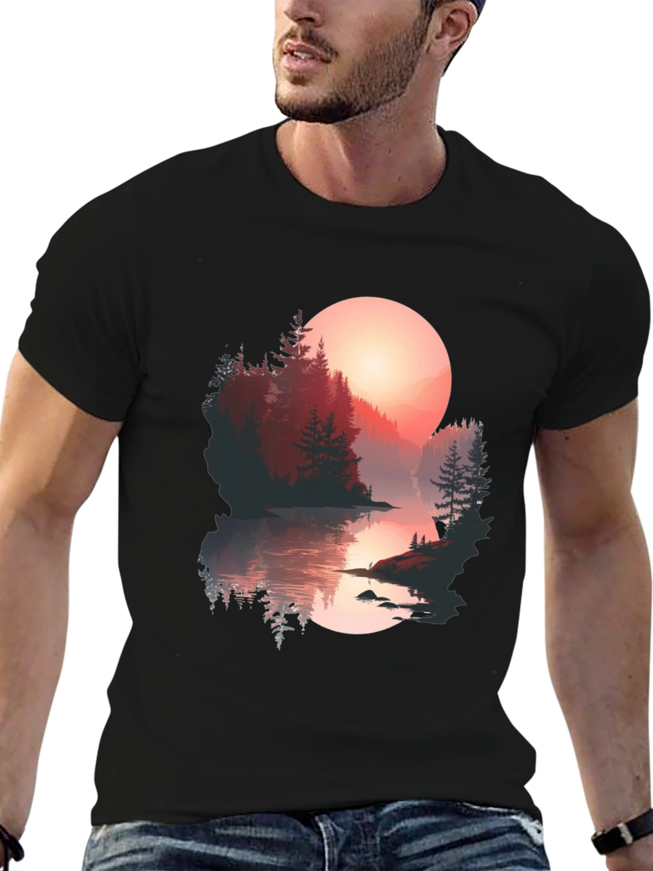 Sunset Lake Graphic Tee - Nature Lovers T-Shirt