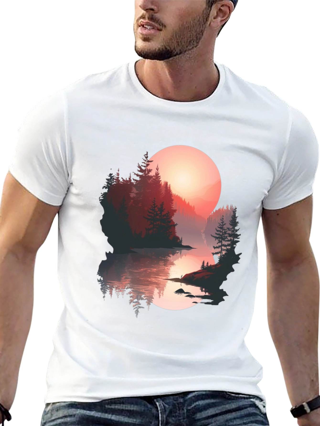 Sunset Lake Graphic Tee - Nature Lovers T-Shirt