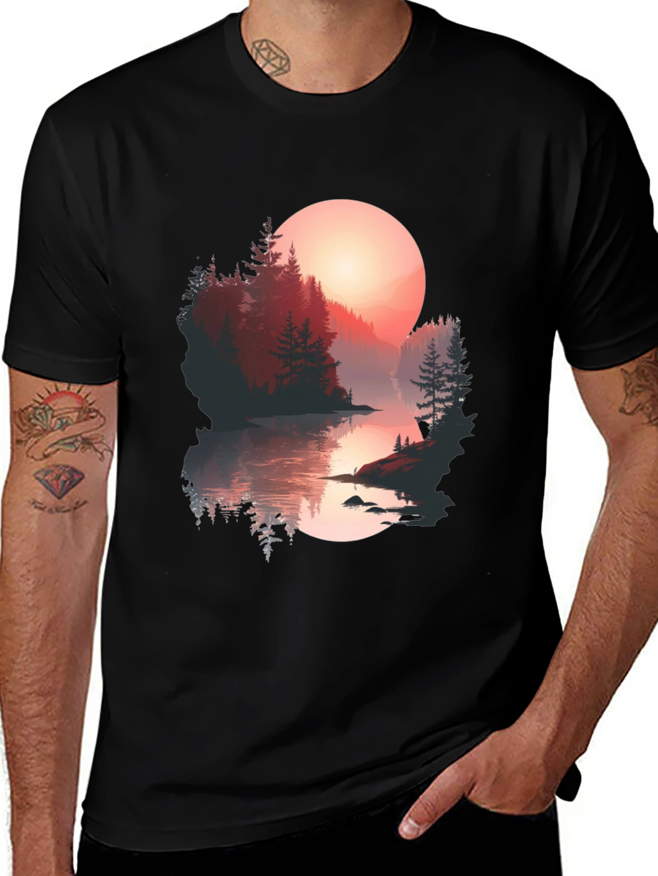 Sunset Lake Graphic Tee - Nature Lovers T-Shirt