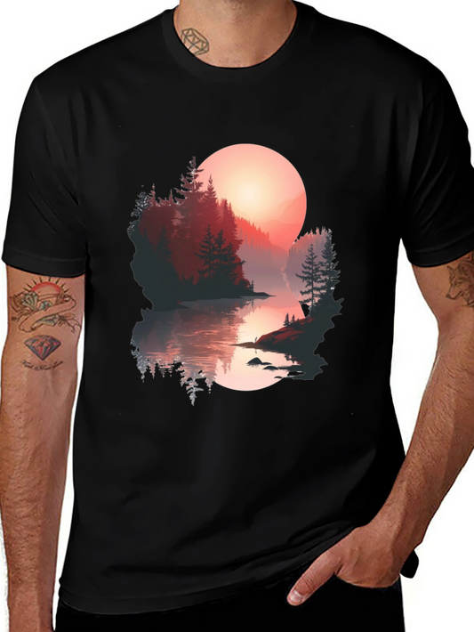 Sunset Lake Graphic Tee - Nature Lovers T-Shirt