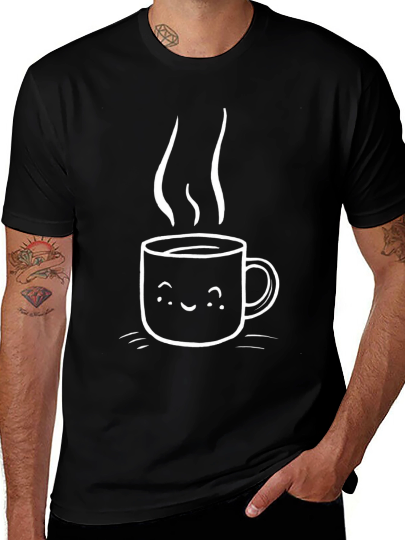 Cute Coffee Cup Graphic Black T-Shirt