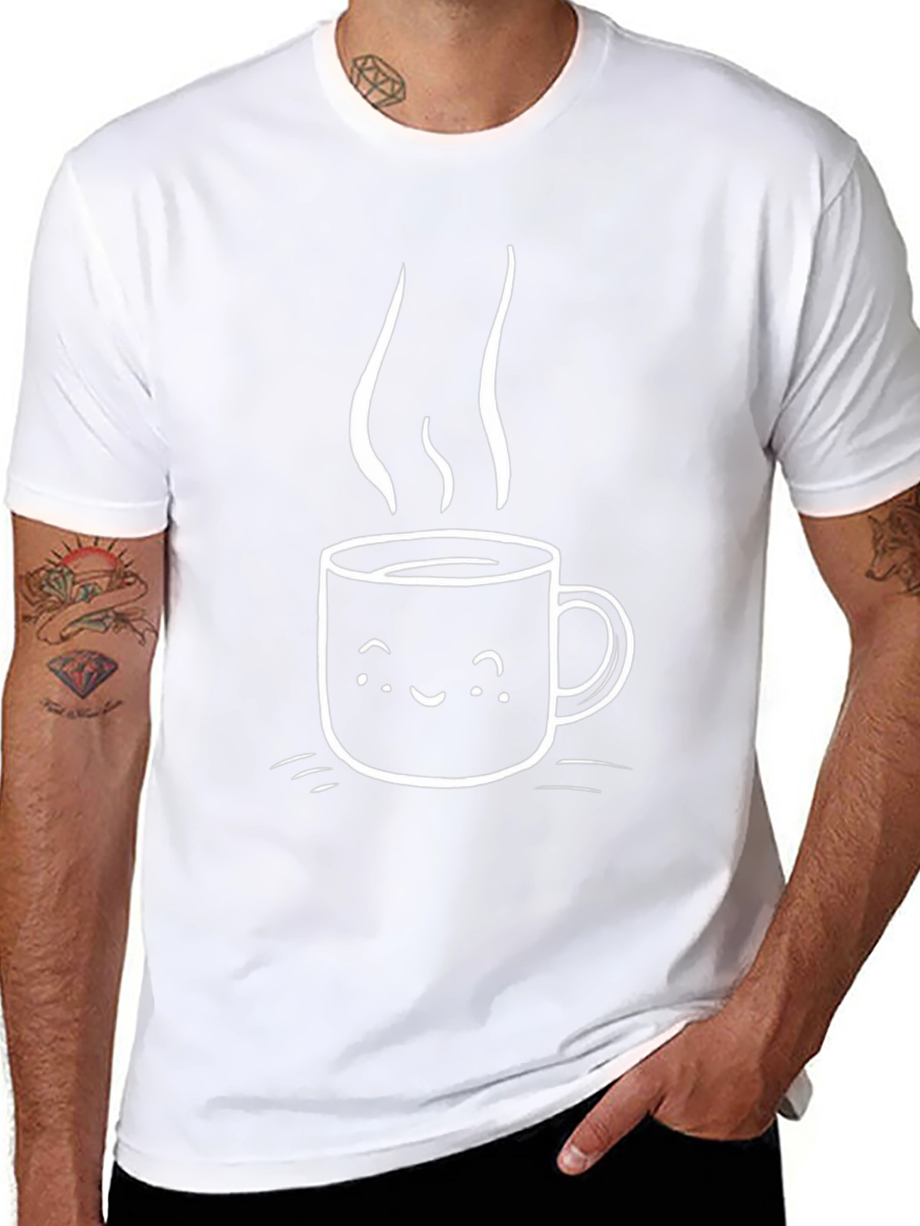 Cute Coffee Cup Graphic Black T-Shirt