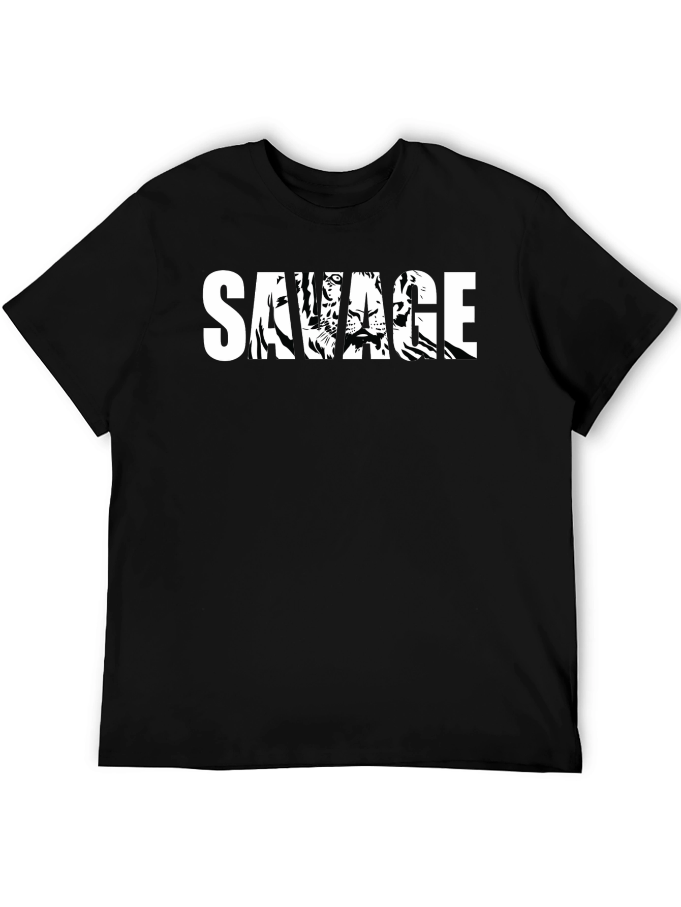 Savage Tiger Graphic Print T-Shirt - Black