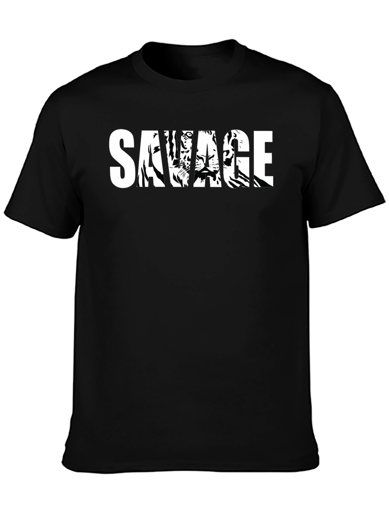 Savage Tiger Graphic Print T-Shirt - Black