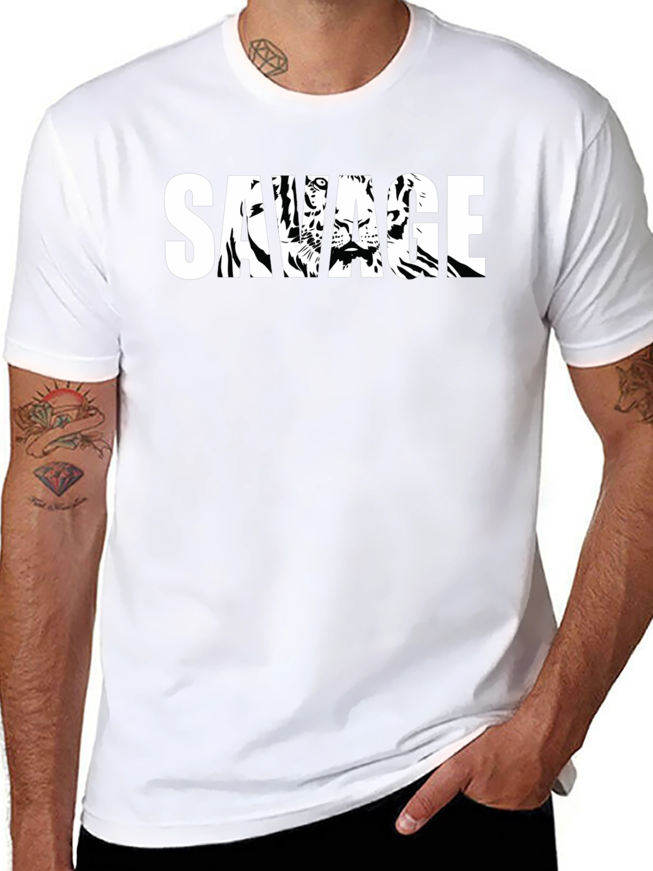 Savage Tiger Graphic Print T-Shirt - Black