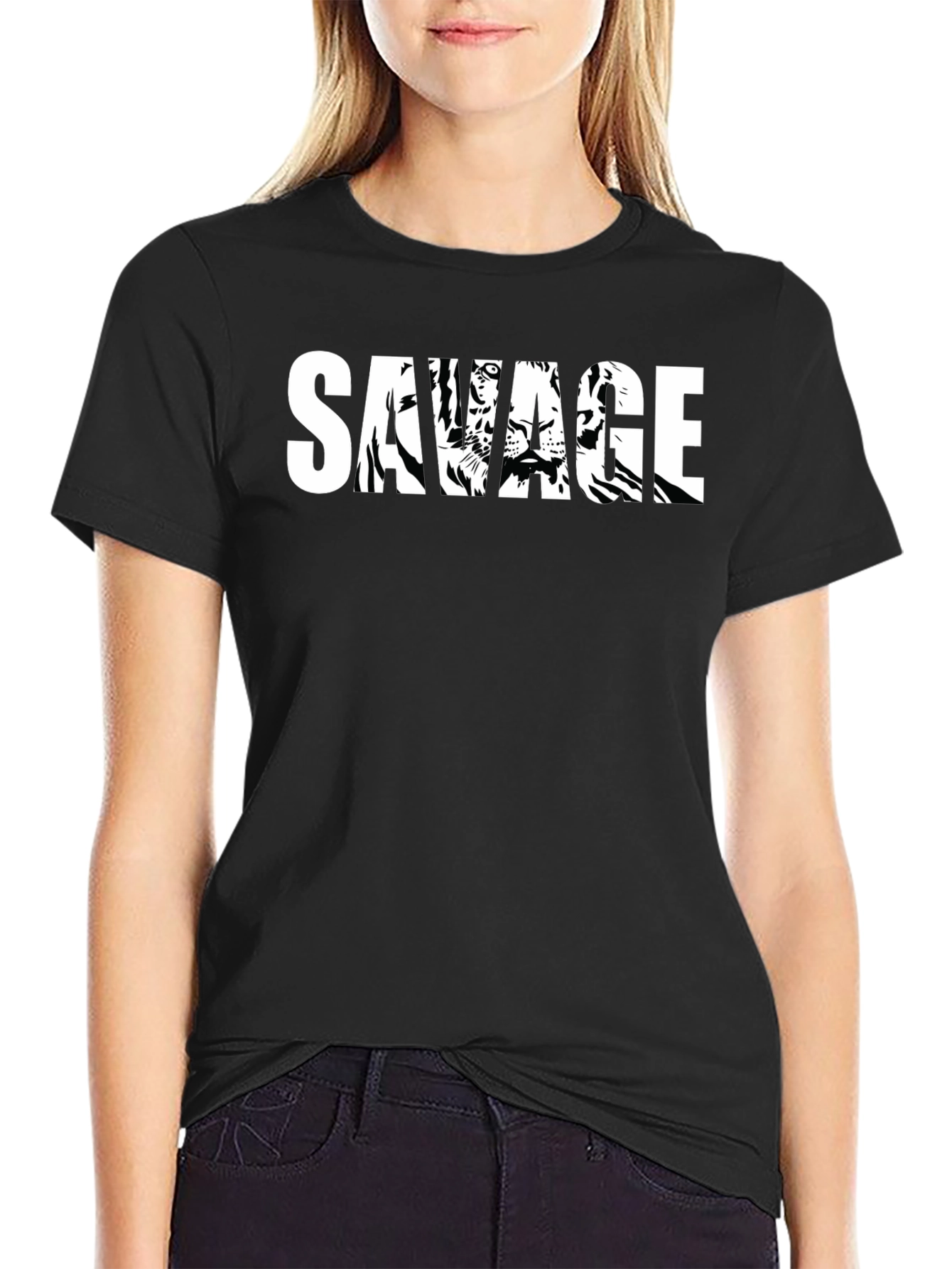 Savage Tiger Graphic Print T-Shirt - Black