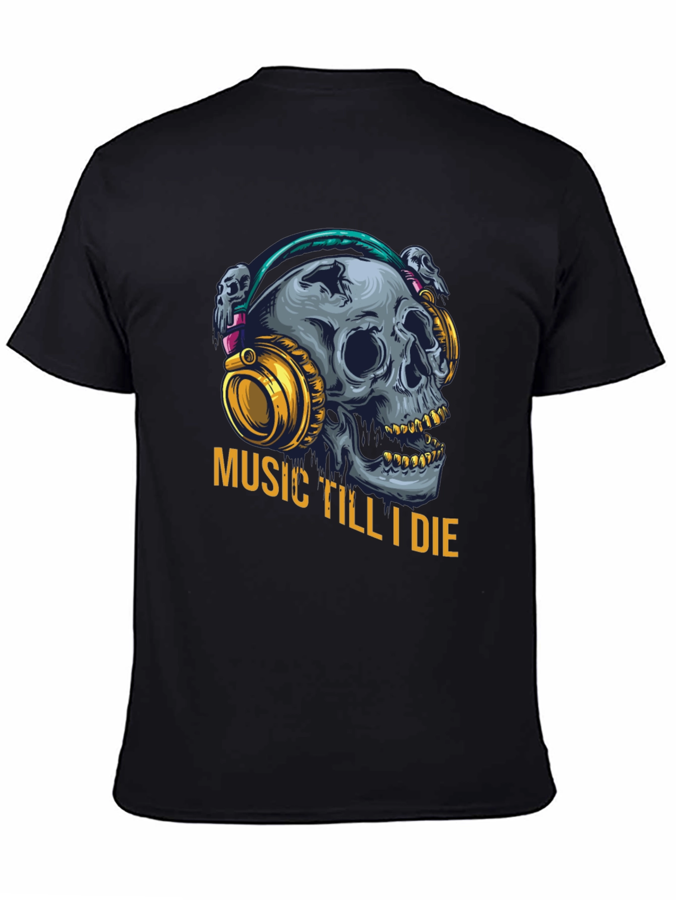 Music Till I Die Skull Graphic Tee - Black