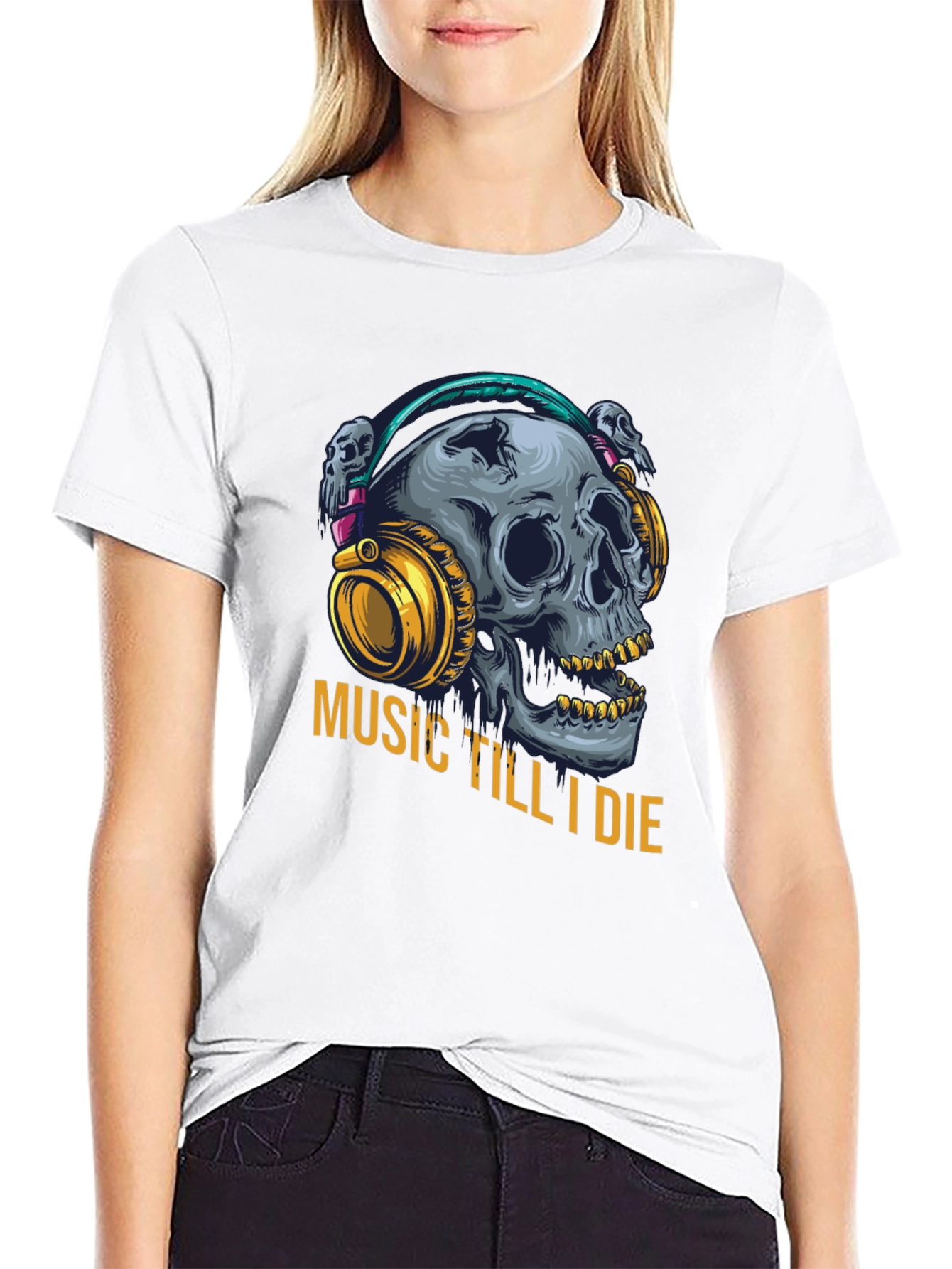 Music Till I Die Skull Graphic Tee - Black