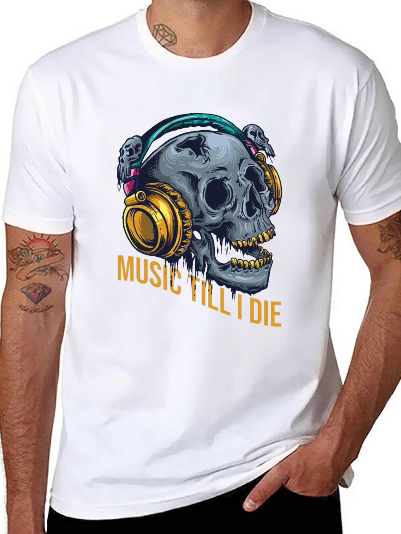 Music Till I Die Skull Graphic Tee - Black