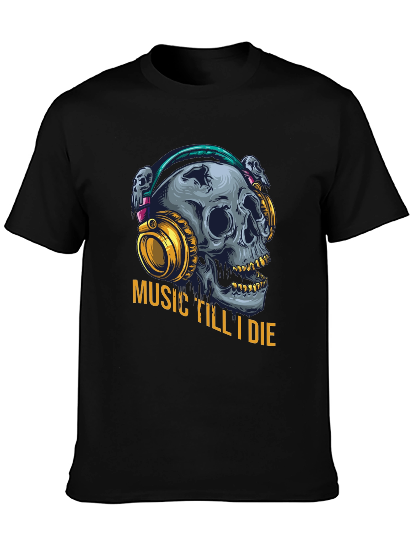 Music Till I Die Skull Graphic Tee - Black
