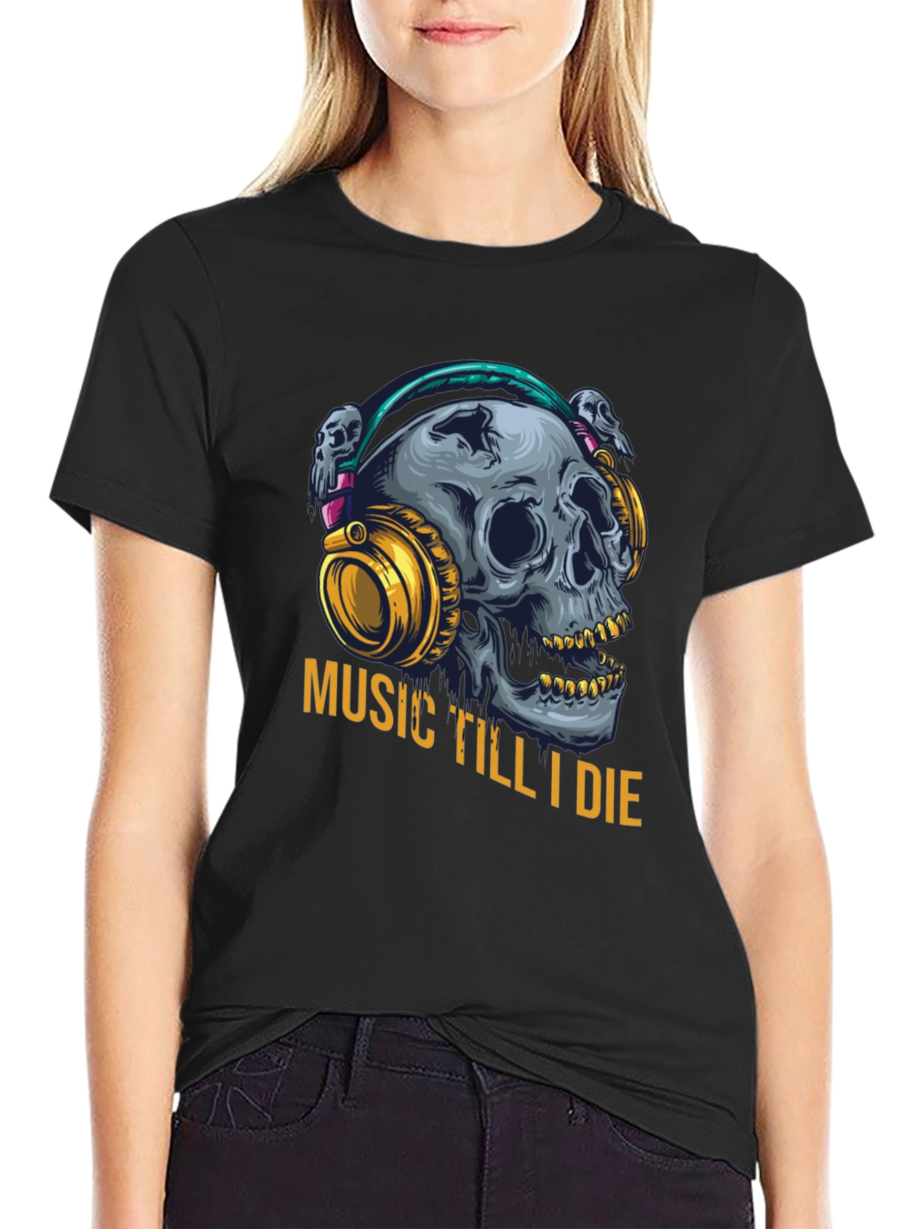 Music Till I Die Skull Graphic Tee - Black