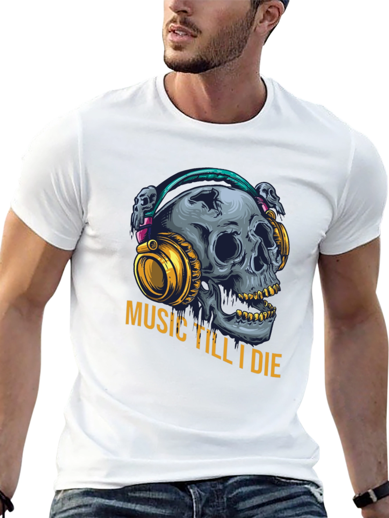 Music Till I Die Skull Graphic Tee - Black