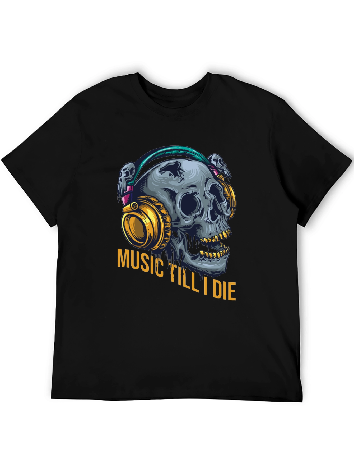 Music Till I Die Skull Graphic Tee - Black