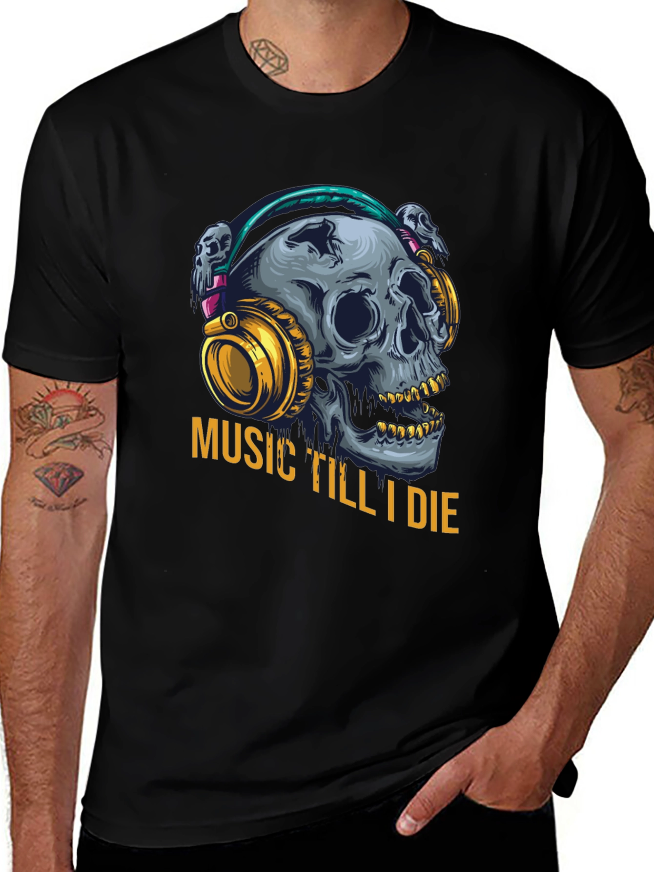 Music Till I Die Skull Graphic Tee - Black