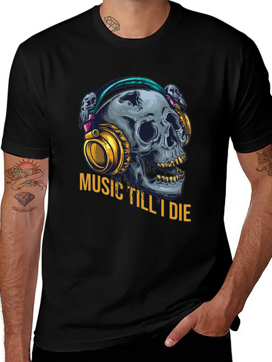 Music Till I Die Skull Graphic Tee - Black