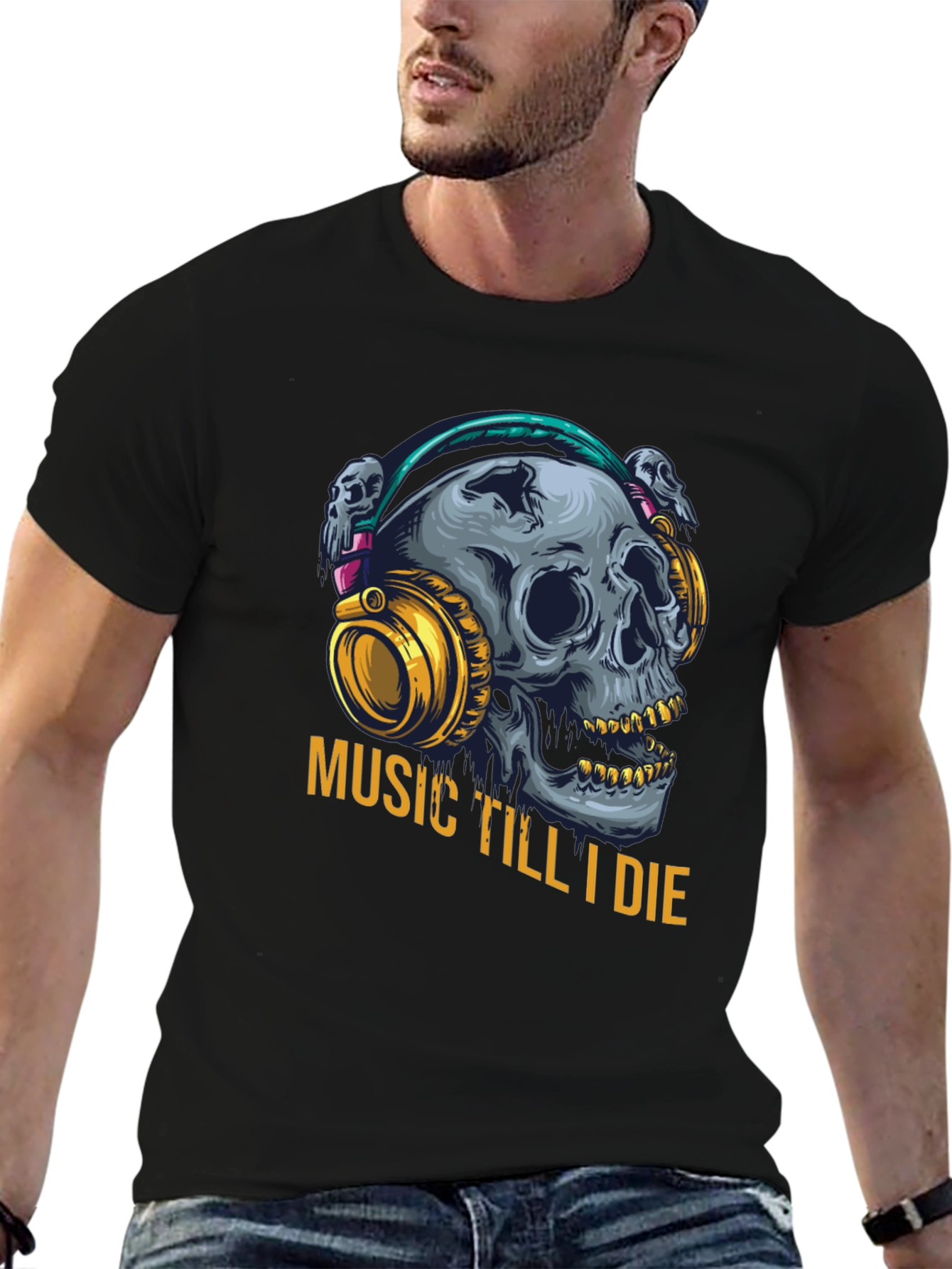 Music Till I Die Skull Graphic Tee - Black