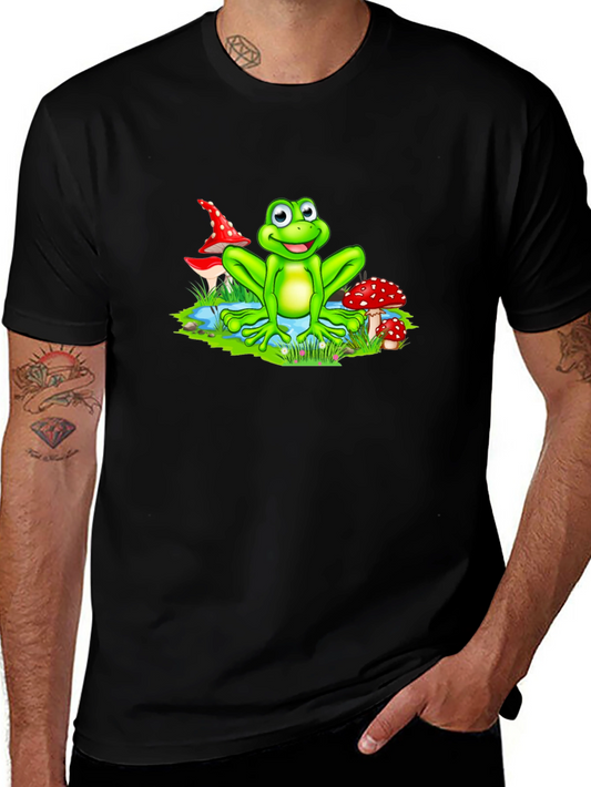 Cartoon Frog on Black T-Shirt