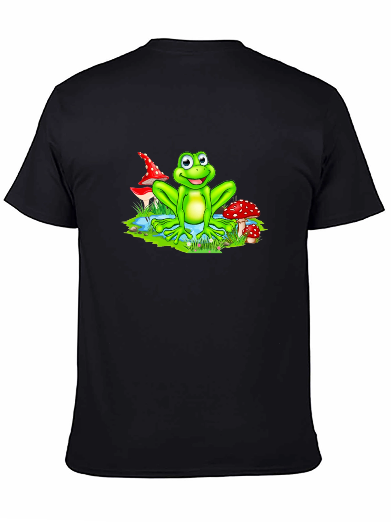 Cartoon Frog on Black T-Shirt