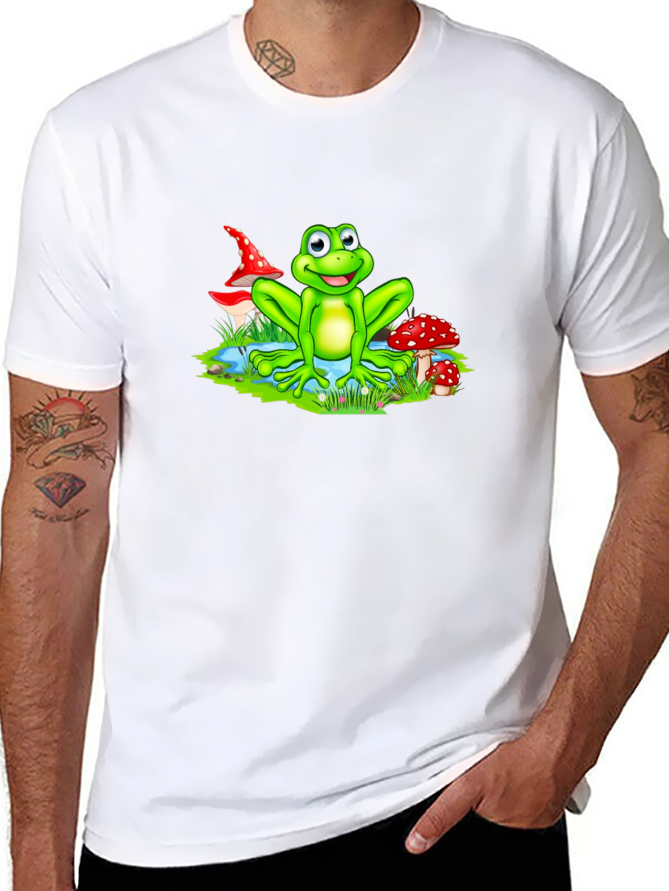 Cartoon Frog on Black T-Shirt