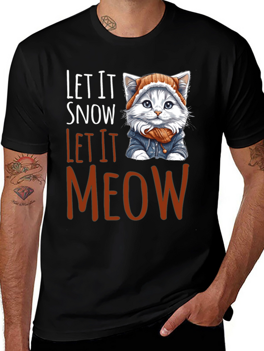 Let It Snow Let It Meow T-Shirt Cat in Hat Winter Festive Top