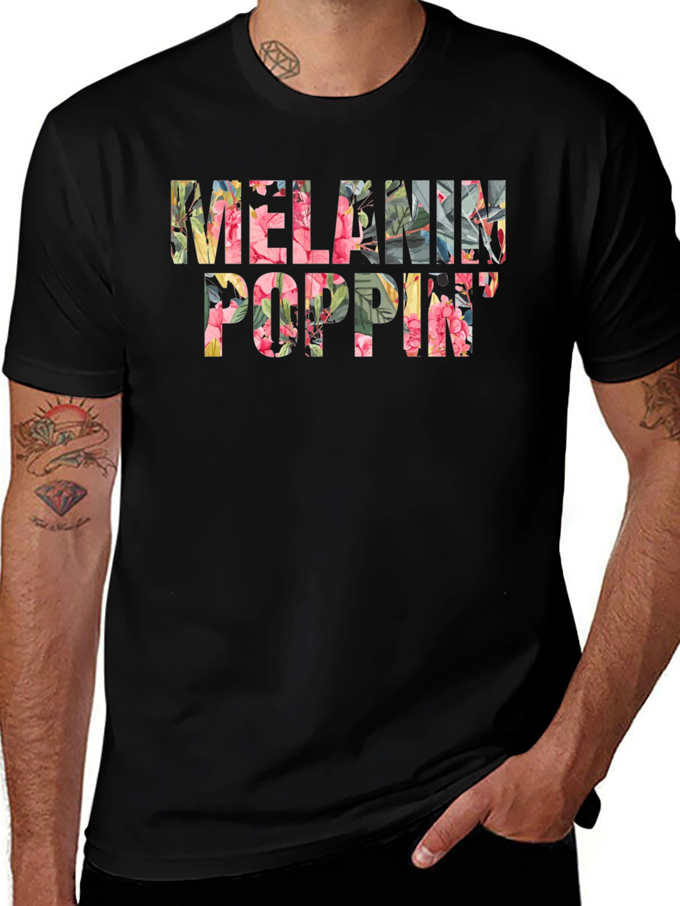 Floral Melanin Poppin Black T-Shirt
