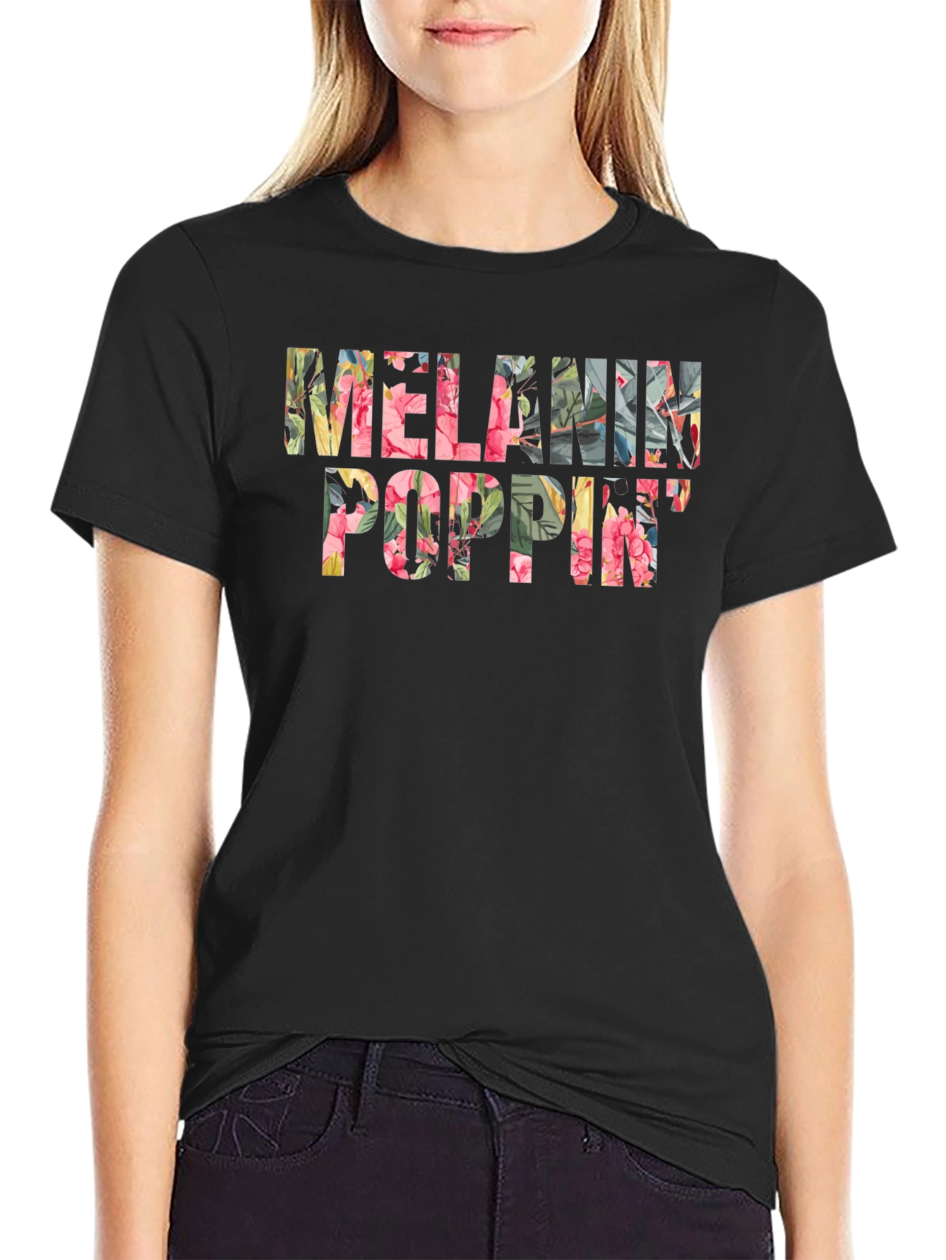 Floral Melanin Poppin Black T-Shirt