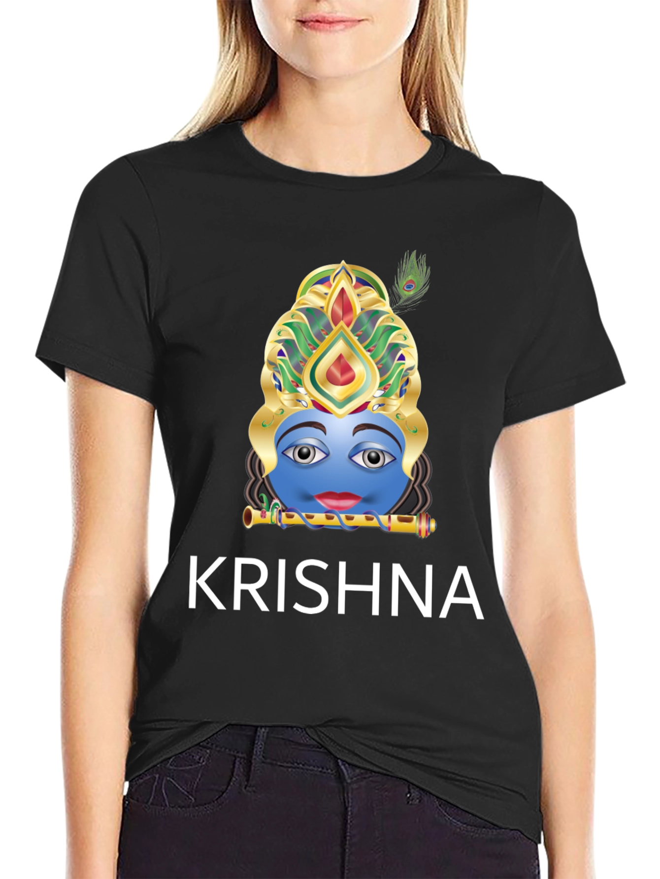 Krishna Graphic Tee - Black Cotton Blend T-Shirt