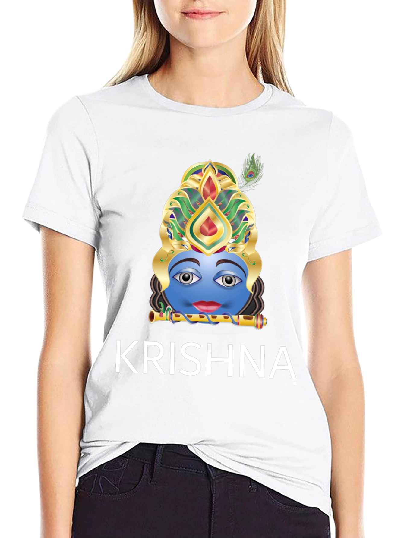 Krishna Graphic Tee - Black Cotton Blend T-Shirt