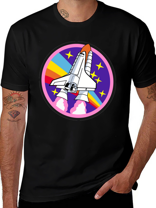 Retro Space Shuttle Graphic Tee - Unisex Black Cotton T-Shirt