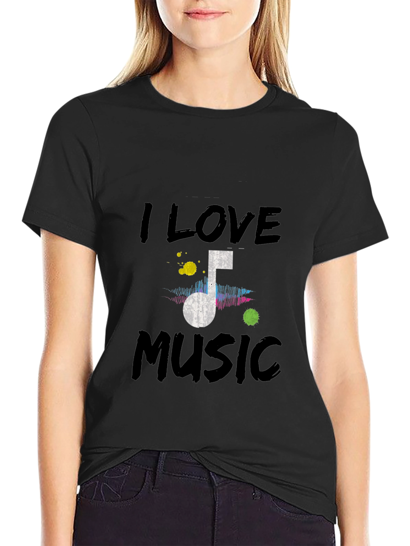 I Love Music Graphic Tee - Black