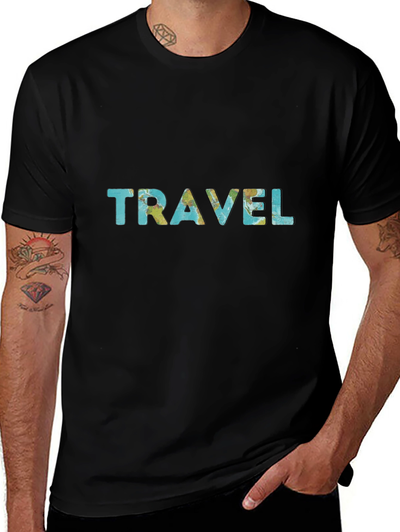 Travel Map T-Shirt - Stylish Black Tee