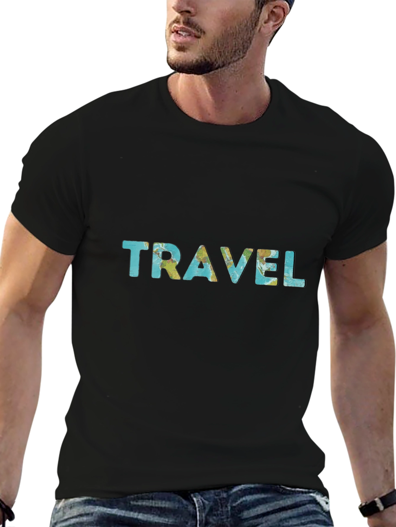 Travel Map T-Shirt - Stylish Black Tee